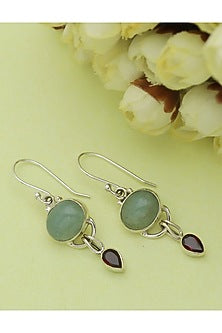 White Finish Aquamarine Stone Dangler Earrings In Sterling Silver