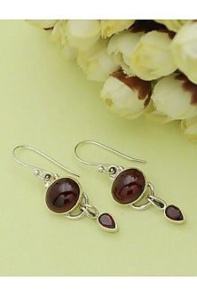 White Finish Garnet Dangler Earrings In Sterling Silver