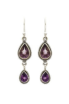 White Finish Amethyst Dangler Earrings In Sterling Silver