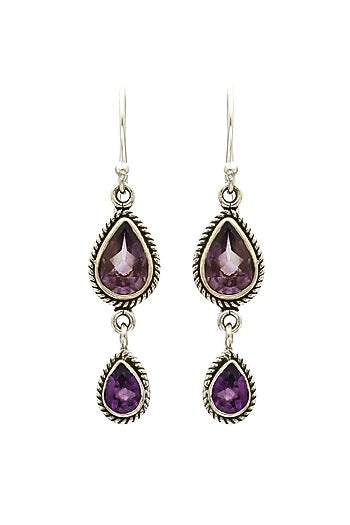 White Finish Amethyst Dangler Earrings In Sterling Silver