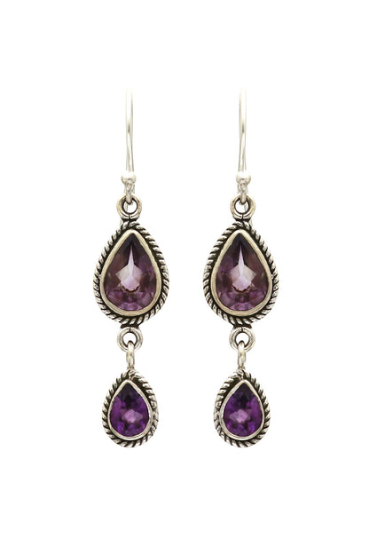 White Finish Amethyst Dangler Earrings In Sterling Silver
