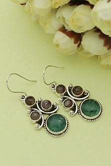 White Finish Tourmaline Stone Dangler Earrings In Sterling Silver