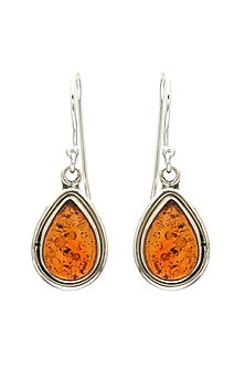 White Finish Amber Dangler Earrings In Sterling Silver