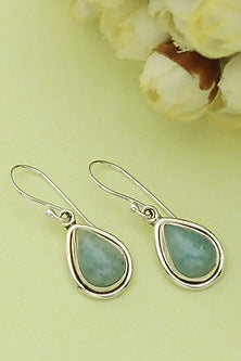 White Finish Aquamarine Stone Dangler Earrings In Sterling Silver