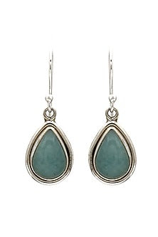 White Finish Aquamarine Stone Dangler Earrings In Sterling Silver