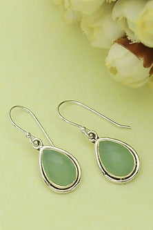 White Finish Chalcedony Dangler Earrings In Sterling Silver