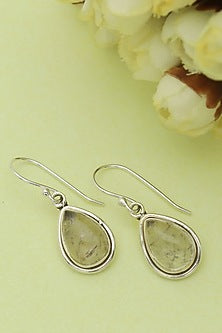 White Finish Gold Rutile Stone Dangler Earrings In Sterling Silver