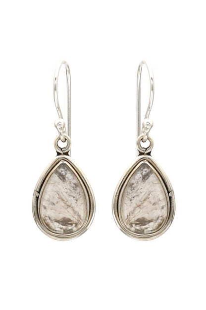 White Finish Gold Rutile Stone Dangler Earrings In Sterling Silver