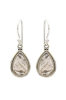 White Finish Gold Rutile Stone Dangler Earrings In Sterling Silver