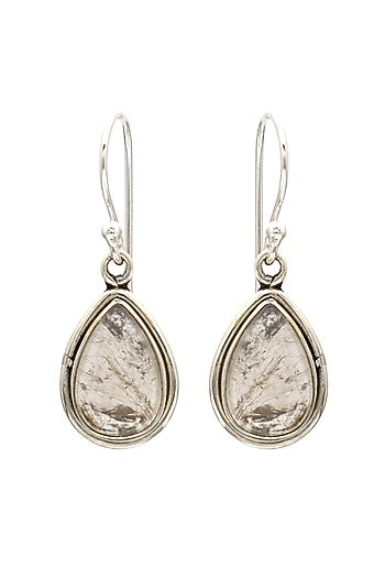 White Finish Gold Rutile Stone Dangler Earrings In Sterling Silver