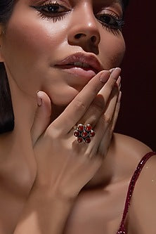 White Finish Red Onyx Ring In Sterling Silver