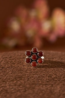 White Finish Red Onyx Ring In Sterling Silver