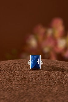 White Finish Lapis Lazuli Ring In Sterling Silver