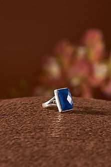 White Finish Lapis Lazuli Ring In Sterling Silver