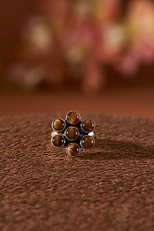 White Finish Tigers Eye Ring In Sterling Silver