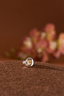 White Finish Gold Rutilated Quartz Ring In Sterling Silver