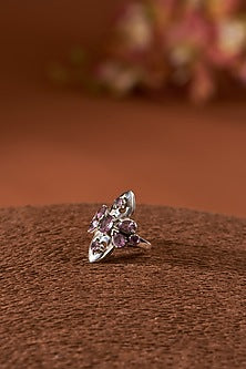 White Finish Amethyst Ring In Sterling Silver
