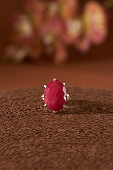 White Finish Ruby Agate Ring In Sterling Silver