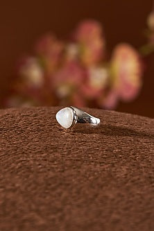 White Finish Moonstone Ring In Sterling Silver