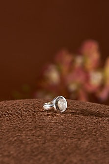 White Finish Moonstone Ring In Sterling Silver