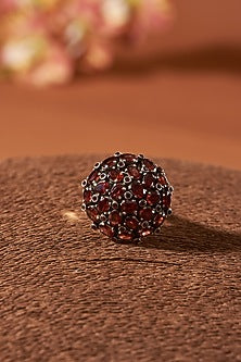 White Finish Garnet Ring In Sterling Silver