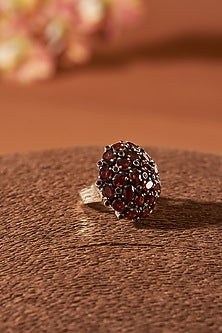 White Finish Garnet Ring In Sterling Silver