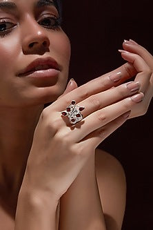 White Finish Garnet Ring In Sterling Silver