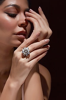 White Finish Moonstone Ring In Sterling Silver