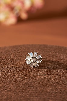 White Finish Moonstone Ring In Sterling Silver
