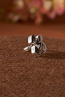 White Finish Smoky Quartz Ring In Sterling Silver