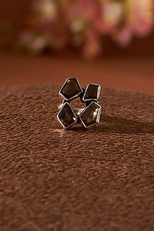 White Finish Smoky Quartz Ring In Sterling Silver