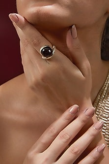 White Finish Garnet Ring In Sterling Silver