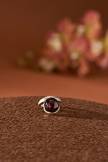 White Finish Garnet Ring In Sterling Silver