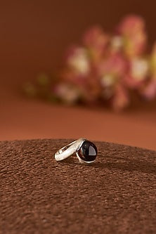 White Finish Garnet Ring In Sterling Silver