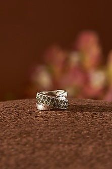 White Finish Peridot Ring In Sterling Silver