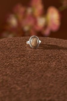 White Finish Gold Rutilated Quartz Ring In Sterling Silver