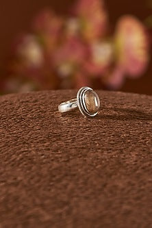 White Finish Gold Rutilated Quartz Ring In Sterling Silver