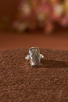 White Finish Labradorite Ring In Sterling Silver