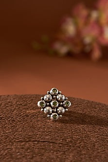 White Finish Peridot Ring In Sterling Silver