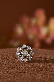 White Finish Moonstone Ring In Sterling Silver