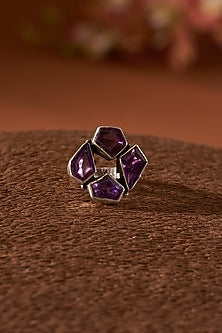 White Finish Amethyst Gemstone Ring In Sterling Silver