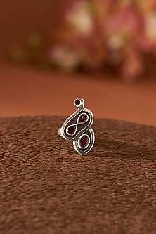 White Finish Garnet Gemstone Ring In Sterling Silver