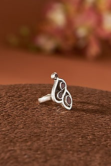 White Finish Garnet Gemstone Ring In Sterling Silver