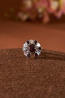 White Finish Garnet Gemstone Ring In Sterling Silver
