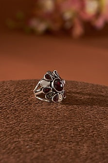 White Finish Garnet Gemstone Ring In Sterling Silver