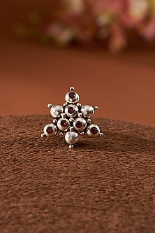 White Finish Garnet Gemstone Ring In Sterling Silver