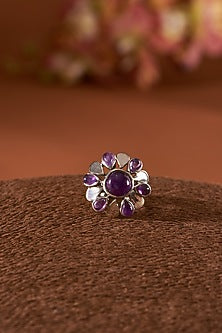 White Finish Amethyst Gemstone Ring In Sterling Silver