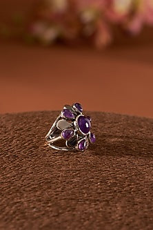 White Finish Amethyst Gemstone Ring In Sterling Silver
