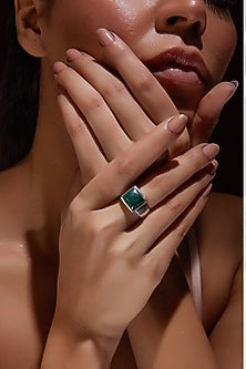 White Finish Chrysocolla Gemstone Ring In Sterling Silver