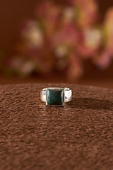 White Finish Chrysocolla Gemstone Ring In Sterling Silver